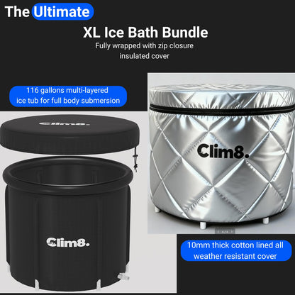 Clim8 Insulated Cold Plunge Tub for Athletes,Fitness and Wim Hom Enthusiasts, Portable Ice Bath at Home for Indoor & Outdoor Use With Drainage Hose & Protective Cover,116Gal, Chiller Compatible