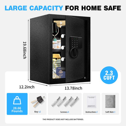 Fdsutvit 2.8 Cu Ft Safe Box For Home Documents -Steel Electronic Digital Safety Box for Office Money Jewelry Valuables, Personal Security Lock Box with Sensor Light, Removable Shelf, Mute Function