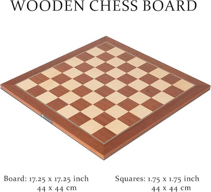 A&ampA 17.25 Professional Wooden Chess Board with Storage Bag/Mahogany &amp Maple Inlaid / 1.75 Squares w/o Notation