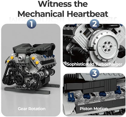 V8 Engine Model Kit That Runs MOC Collectible Mini V8 Engine Building Set with Motor Home Office Decor Ideal Gift for 14+ and Adults Compatible with Lego Set (931 PCS)