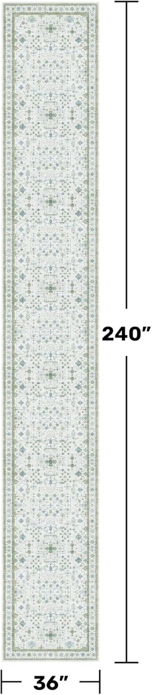 Hazo Haus Oushak 3x20 Wide Hallway Runner Rug - Vintage Turkish Floral Design, Washable Non-Slip | Blue & Green 20ft Extra Long for Large Spaces
