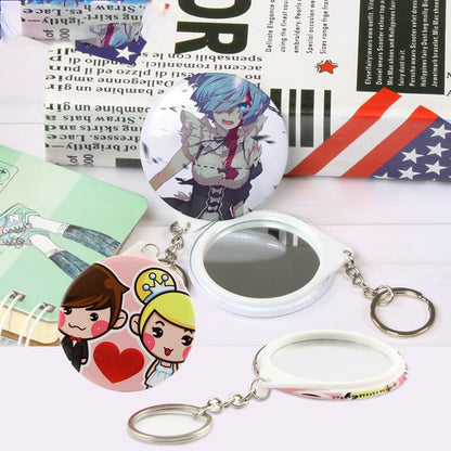 25 Sets Button Badge Maker Double-Sided Keychain, 2.28 Inch (58 mm) Tinplate Badge with Metal Cover, Mirror, Plastic Base and Keychain, Supplies for Button Making Machine