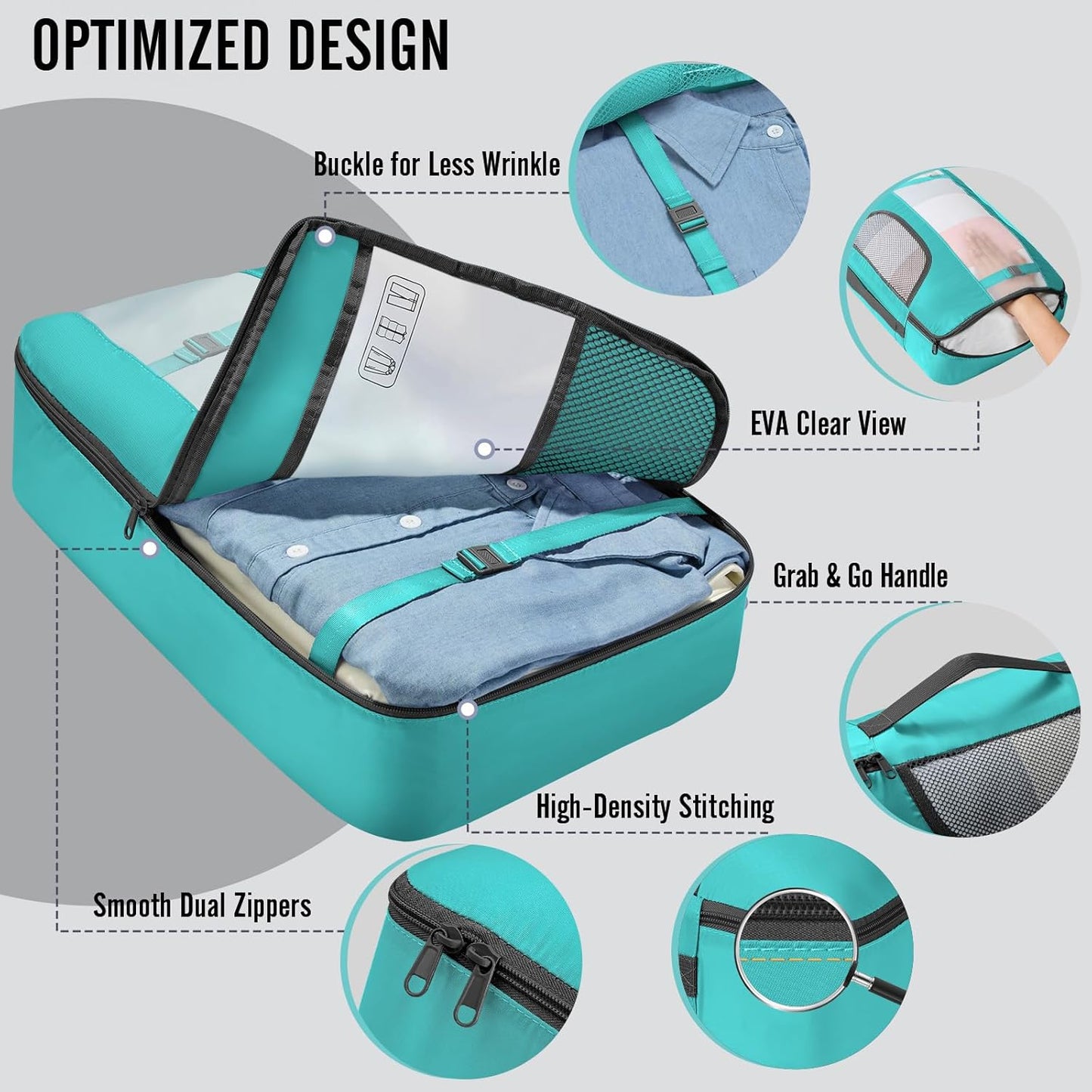 Veken Packing Cubes - Travel Organizer Bags Set with Large Laundry Bag & Passport Holder | 4 Sizes for Suitcase