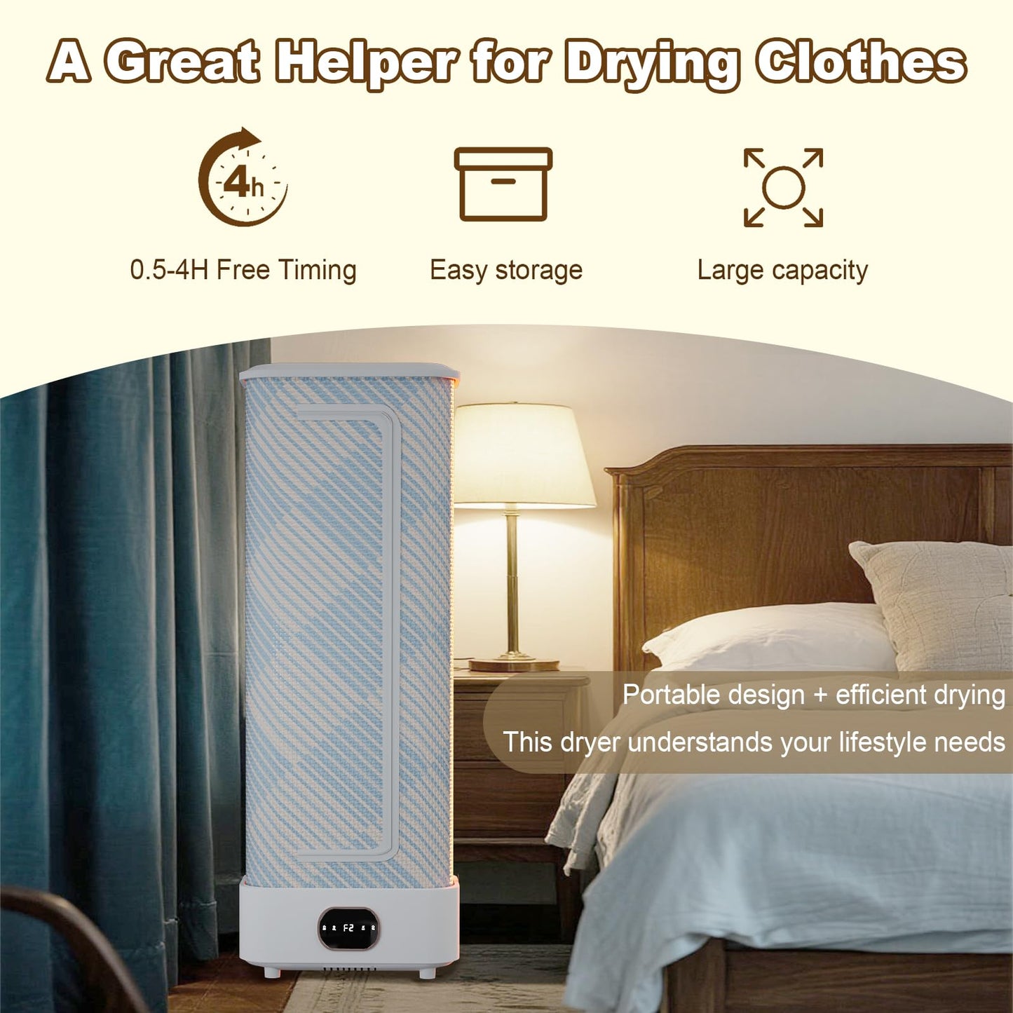 Portable Clothes Dryer, 1000W Foldable Automatic Drying Machine with Remote Control, Compact Laundry Dryer for Home, Apartment & Travel Use