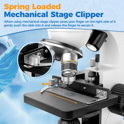 MAXLAPTER Binocular Microscope for Adults and Kids: 40X-1000X Professional Compound Microscope with Slides and Dual Mechanical Stage - Kit for Children Students Beginners Lab Homeschool Education