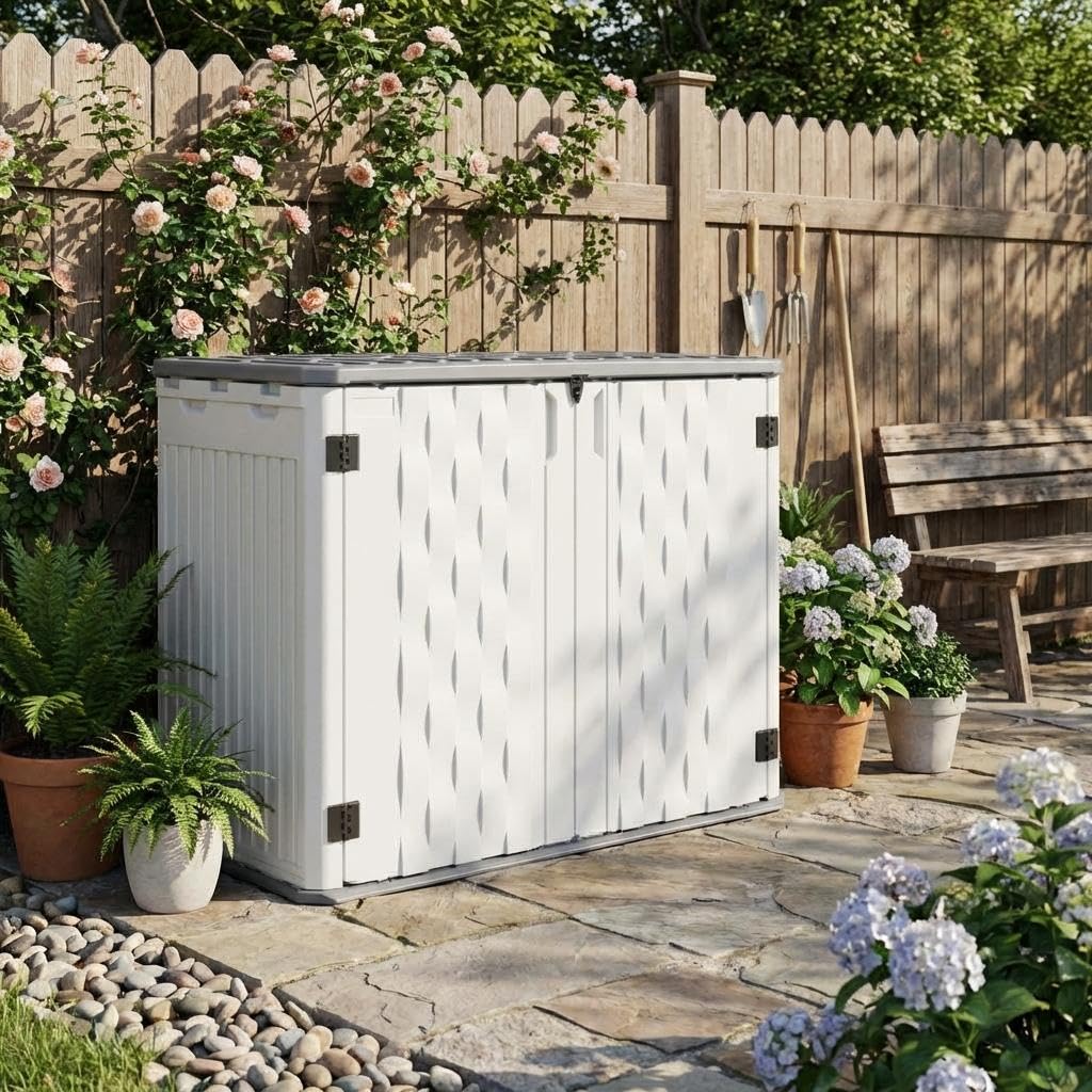 Garvee Outdoor Resin Storage Cabinet, 34 Cu ft Outdoor Storage Box Waterproof, Outdoor Storage Cabinet for Patio Tools, Sofa Cushion, Lawn Mower and Garbage Cans
