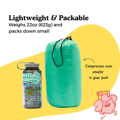 Mighty Mo 40° Kids Sleeping Bag (Ages 3-5). The Comfiest, Coziest Camping Sleeping Bag for Kids, with Adjustable Cuffs. (Bayberry Blue)