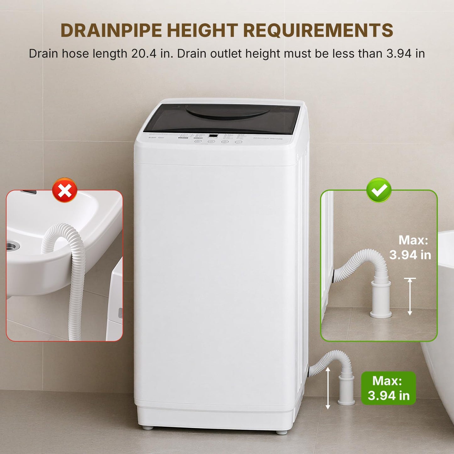 NEWBULIG 1.06 Cu.Ft. Portable Washing Machine, 7.7LBS Full-Automatic Laundry Washer with Stainless Steel Drum, 10 Wash Cycles & Auto-Balance, Compact Washer for Apartment RV Dorm Camping, White