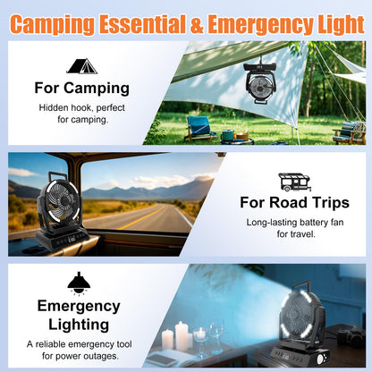 Camping Fan + Tarp Poles, 20000mAh Rechargeable Tent Fan with Remote 9 Wind Modes, 4 Set Telescoping 4-Section Poles Replacement for Rain Fly, Shelter