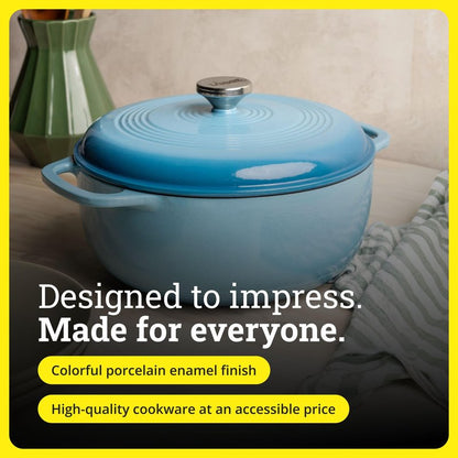 Lodge Essential Enamel Cast Iron Dutch Oven - Perfect for Bread Baking, Braising, Marinating & Slow Cooking - Features Moisture-Sealing Lid & Dual Handles - Kitchen Essentials - 6 Quarts - Cornflower Blue