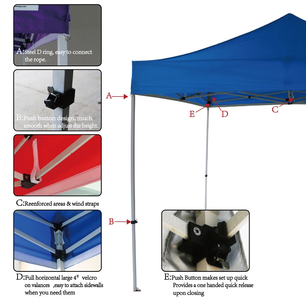 UNIQUECANOPY 10'x10' Pop Up Canopy Tent Commercial Instant Shelter, with 4 Removable Zippered Side Walls and Heavy Duty Roller Bag, 4 Sand Bags Blue