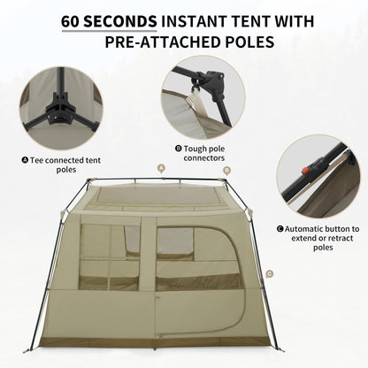 Naturehike Village Instant Tent, 4 Person 8 Person Camping Tent with Full Rainfly, Waterproof Large Cabin Tents for Car Camping