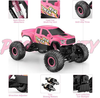 Double E Raptor F150 RC Car 4WD 2 Motors Monster Trucks for Girls 11 Inches Off Road Crawler Vehicle Truck Toy with Rechargeable Battery Gift for Kids 6 7 8 9 10 11 12 Years-Pink