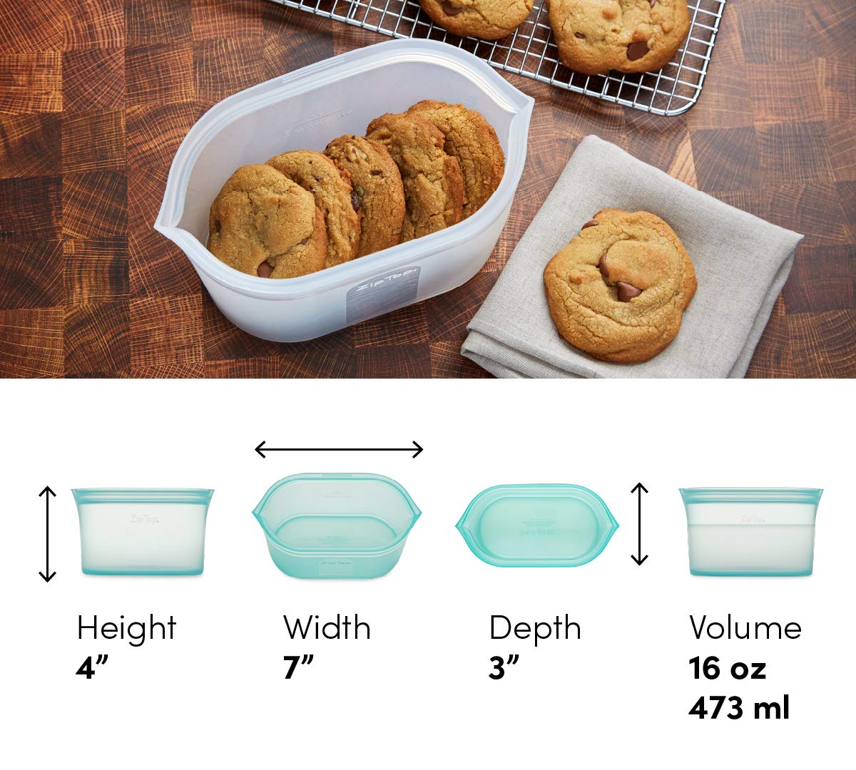 Zip Top Reusable Food Storage Bags | Medium Dish [Frost] | Silicone Meal Prep Container | Microwave, Dishwasher and Freezer Safe | Made in the USA