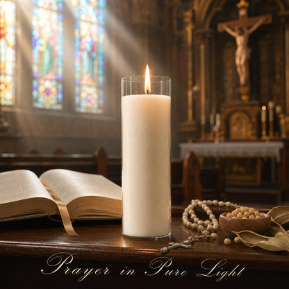 chaoxinge 2.24x7 inch 7 Day White Pillar Candles in Glass Set of 4 Up to 120Hour Burn time, Unscented Prayer, Religious Candles for Memorials, Vigil, and Emergency