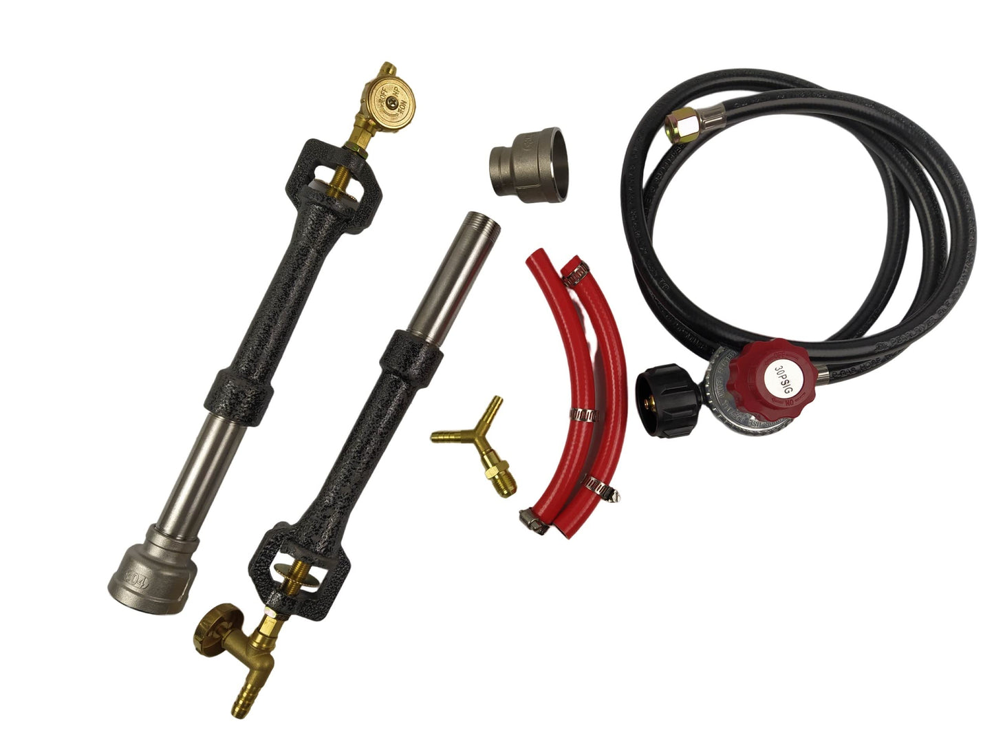 Double Propane Forge Burners with Gas Hose and Regulator for Blacksmith Knife Making Gas Furnace Burner, High Pressure Cast-Iron Burner Head, Burner Assembly Flame Control System, Replacement