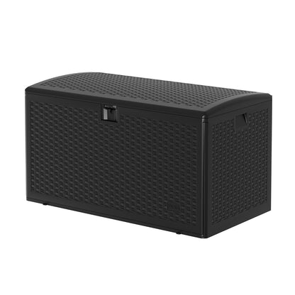 Garvee 120 Gallon Waterproof Large Resin Deck Box Indoor Outdoor, Lockable Storage Container for Patio Furniture Tools, Waterproof Deck Box with Hydraulic Rod Patio Storage Bin for Pool Garden, Black