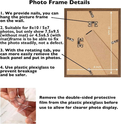 Brown 8x10 Picture Frame by [Brand Name] - Versatile Wall Hanging & Tabletop Display with 5x7 Mat