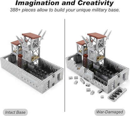 Feleph Military Base Building Bricks Set 389 Pieces Armory Defense Guard Tower Guns Army Weapons SWAT Gear Accessories for Soldier Figures Building Block Toy Compatible with Major Brands