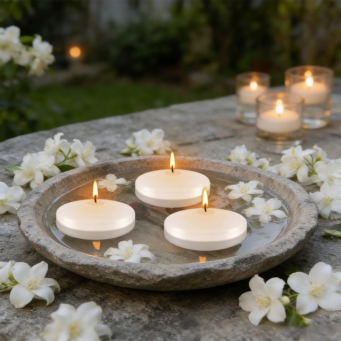 24Pack 3 Inch Unscented White Floating Candles,Long Lasting Burning-Ideal for Home Decor, Weddings, Parties, Pools, Cylindrical Vases, Restaurant and Holidays