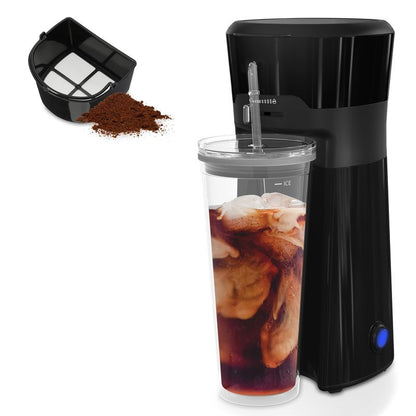 Iced Coffee Tea Maker with Reusable Filter Basket, 3 QT Pitcher, Iced Tea and Coffee Machine , Tea Makers for Iced Tea, Lattes, Lemonade and Flavored Water, Adjustable Brew Strength, Black and Silver