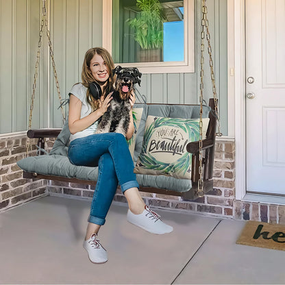 Outdoor Swing Cushions, 63inch Waterproof Three Seat Swing Replacement Cushions with Backrest and Ties, 4" Thicken Outdoor Porch Swing Cushions for Patio, Lawn and Garden (Light Gray, 40×63in)