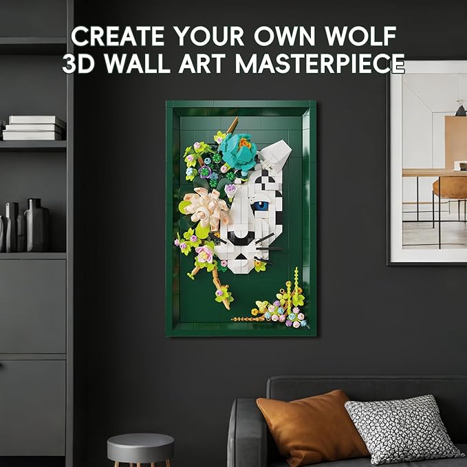 Leopard &amp Flowers Photo Frame Building Block Set 3D Wall Decor Puzzle Toy for Adults Creative Floral Animal Ornament.Ideal Gift Toy for Adults &amp Teens.