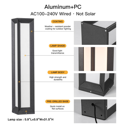 MVBT Outdoor Pathway Lights, 31.5" Wired Bollard Lights, IP65 Waterproof Landscape Path Lighting, 3000K Mordern LED Bollard Light, Curb Appeal Light for Driveway Courtyard Garden Walkway Sidewalk Lawn