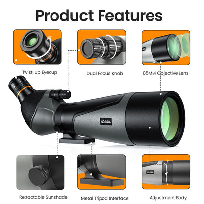 Three Triping 25-75x85 Spotting Scope - Spotter Scope with Tripod, Phone Adapter & Carrying Bag, BAK4 Prism IPX7 Waterproof Spotting Scopes for Bird Watching, Wildlife Observing