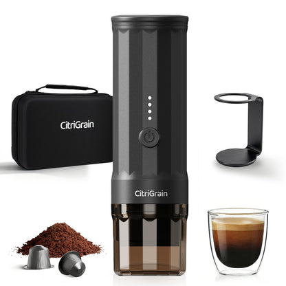 Citrigrain Portable Espresso Machine, Self-Heating Travel Coffee Maker with Fast Charging USB-C & Carrying Bag & Stand, for Ground Coffee & NS Capsules, for Camping, Hiking, RV, Office
