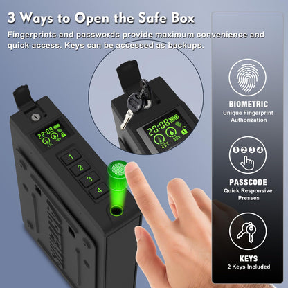 Biometric Slider Handgun Gun Safe for Home Nightstand,Cloakroom, Desk,Bed Side,Truck, Artemis Auto Sliding Door Hand Gun Safe for Pistol Unlock Fingerprint，Digital PIN，Key Access