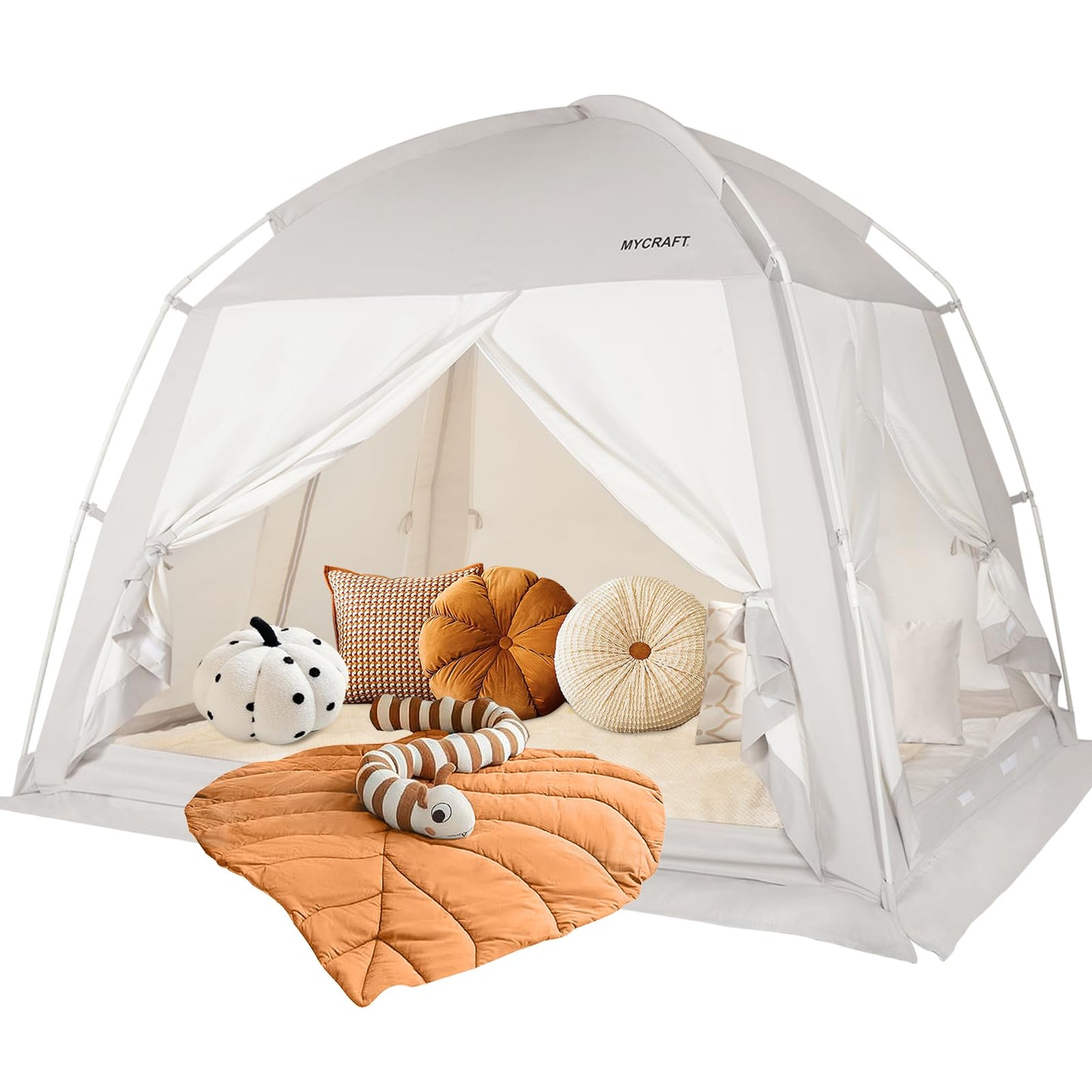 Bed Tents Canopy Bed–Privacy Dream Tent for Cozy Indoor Sleeping, Light-Reducing,and Breathable, with 4 Doors Floor Tent Bed–Available in Twin, Full, and Queen Sizes (Gray, Queen)