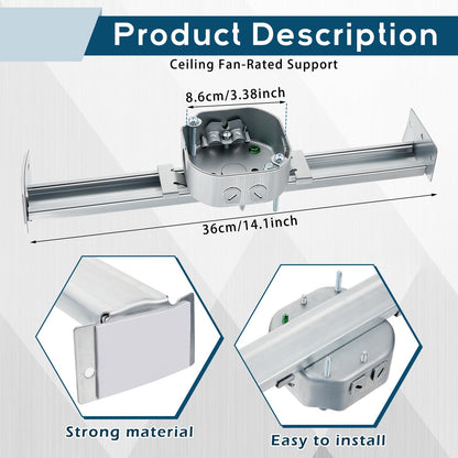 Therwen Adjustable Fan Electrical Box Brace, 14.2 Inches, Model GFA-Therwen-2308, for Ceiling Fans & Light Fixtures