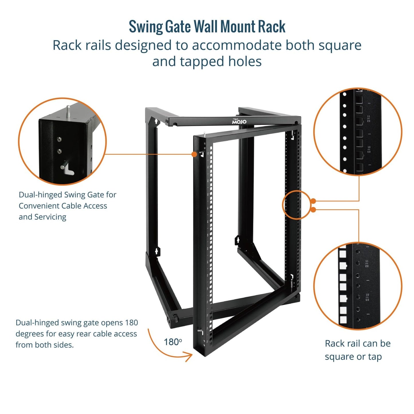 Tecmojo 15U Server Rack with Swing Gate, 15U Rack for 19inch Computer/AV/Data/IT/Media Equipment, Wall Mount Server Rack with 18inch Depth, Square&Tapped Holes