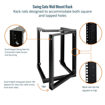 Tecmojo 15U Server Rack with Swing Gate, 15U Rack for 19inch Computer/AV/Data/IT/Media Equipment, Wall Mount Server Rack with 18inch Depth, Square&Tapped Holes