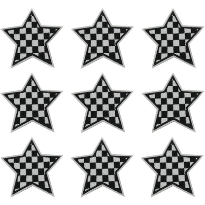 XGNG 20pcs Black and White Star Plaid Iron-On Fabric Patch Clothes Decoration Embroidery Patch