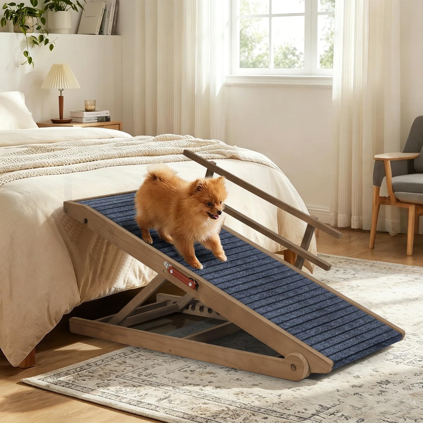 Dog Ramp for Beds, Cars, Couches, Dog Steps Anti-Slip Surface, Dogs Ramps for Old Small Pet,High Traction with Platform, 7 Adjustable Heights 16" to 27" Up, Portable Stairs Design for Dogs, 45.3" Long