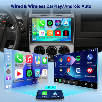 4G+64G Volxcereo Car Radio for Jeep Compass Patriot 2007 2008 2009, 10.1 inch Android Touchscreen Compass Stereo with Carplay/Android Auto, GPS Navigation, WiFi, Bluetooth, SWC, FM/RDS