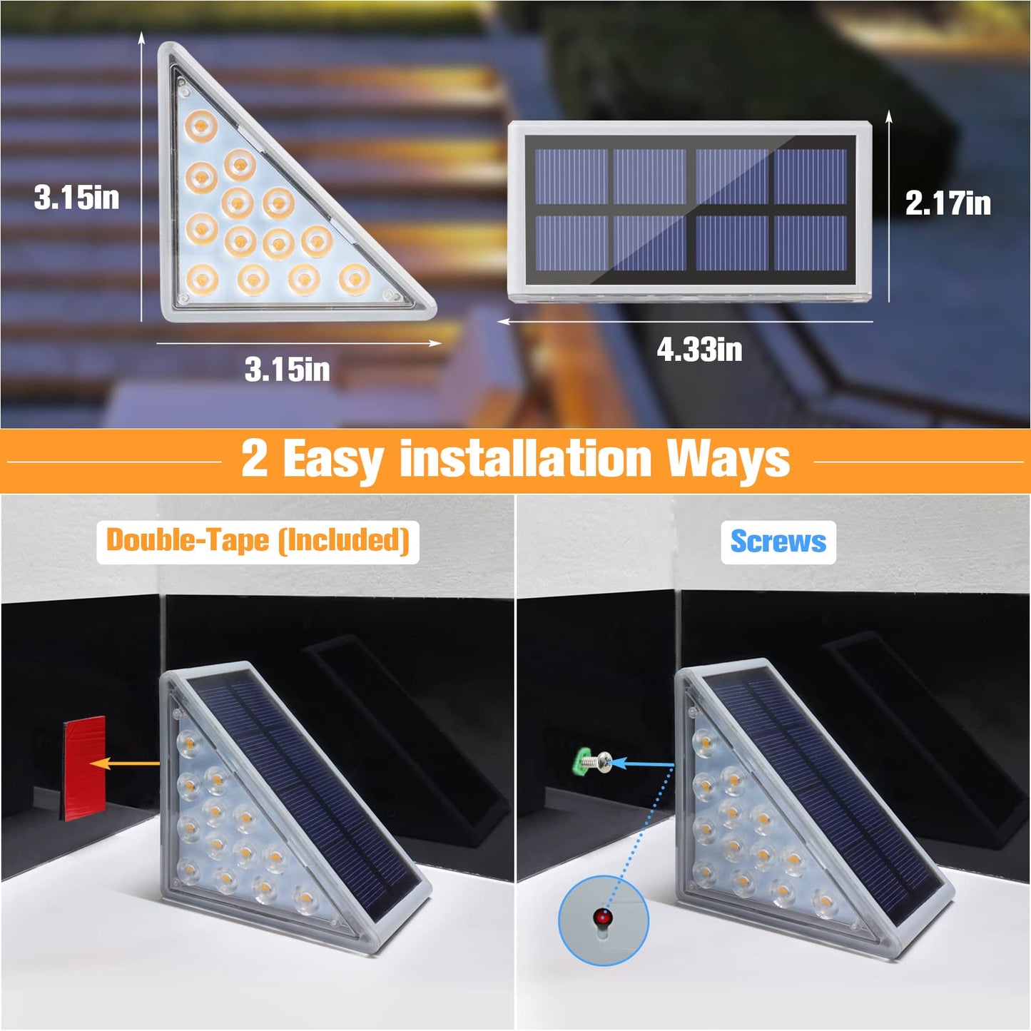 VOLISUN Solar Stair Lights 6 Pack, Solar Step Lights Outdoor Waterproof IP67, LED Outdoor Step Light,Outdoor Light Decor for Garden Stair, Deck, Front Step, Front Porch, and Patio（3000K）