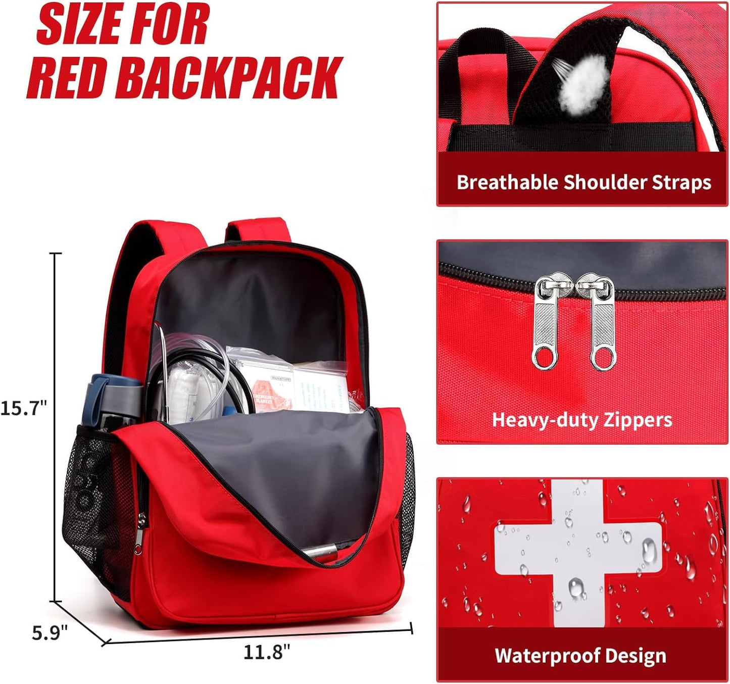 Gatycallaty First Aid Backpack Emergency Medical Empty Waterproof Survival First Responder Trauma Bag Travel Home Outdoor (Red, Pack of 5)