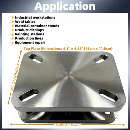 BoCID Heavy Duty Bearing Plate Turntable 5,500 Lb Rating Greaseablle, Kingpinless Design, for Workstations & Displays Industrial Ball Bearing Turntable Swivel Plate 6.3"x4.53"