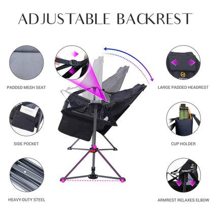 Nice C Hammock Camping Chair, Outdoor Folding Rocker Lawn Chair, Portable Swinging Sports Rocket Chairs, High Back with Stand, Cup Holder, Side Pocket, Heavy Duty, Sport (2 Pack)