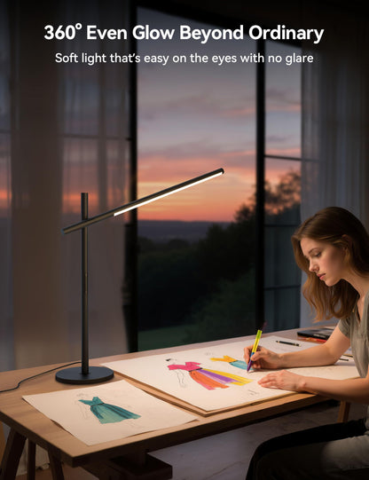 Tubicen Rotatable Desk Lamp 360° Adjustable Arm/Head 3 Colors 4- Level Touch Dimmable Plug-in Task Lamp Black 15W LED Modern Sleek Metal Desk Lamp for Bedroom Office Reading Studying