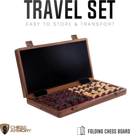 Chess Armory 15 inch Chess Set Magnetic - Premium Wooden Board Game with a Portable Wood Case and Secure Storage for Pieces Set for Kids and Adults (Walnut Wood)