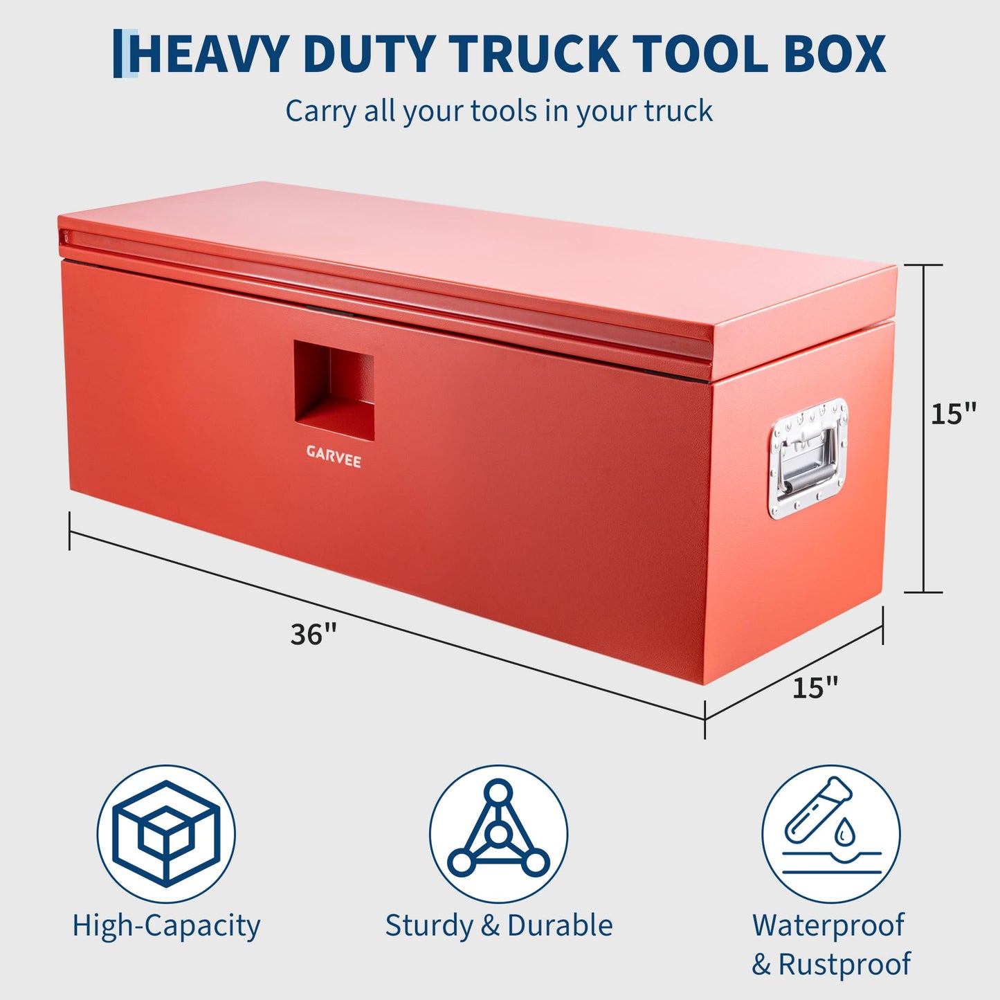 Garvee Steel Truck Tool Box Heavy Duty Truck Bed Toolbox w/Dual Lids, Lockable & Weatherproof, Fits for Pickup, Truck Bed, RV, Trailer
