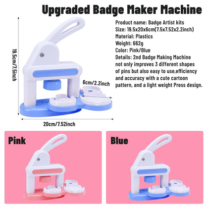 Button Maker Machine with 2 Sizes, 80Pcs DIY Badge Maker & Pin Maker Machine Kit, Craft Supplies for Making 55mm & 35mm Buttons, Arts and Crafts Gift (Blue)