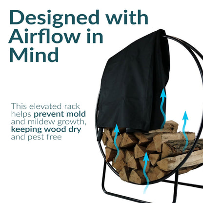 Sunnydaze 48-Inch Firewood Rack with Cover - Black Indoor Firewood Holder - Log Holder Hoop and Cover Set - 700-lb Capacity