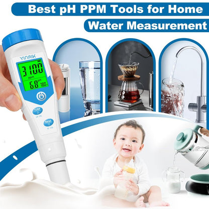YINMIK pH Meter, Salt Tester Pool, Electronic pH Meter for Hydroponic，pH TDS EC for Water, 5 in 1 EC Temp Salt TDS pH Tester for Saltwater Pool,Hot Tubs,Home Brewing,Aquarium, Hydroponics