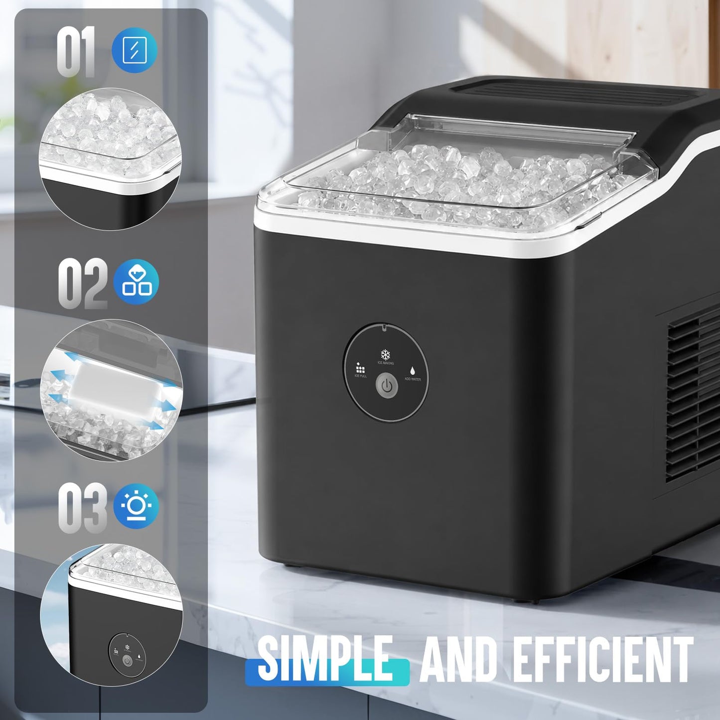 Nugget Ice Maker Countertop, Pebble Ice Maker in 6 Mins,26.5 LBS/Day, Self-Cleaning, FLASHCHILL™, Compact Portable Design, Ice Machine for Home, Kitchen, Office & Party