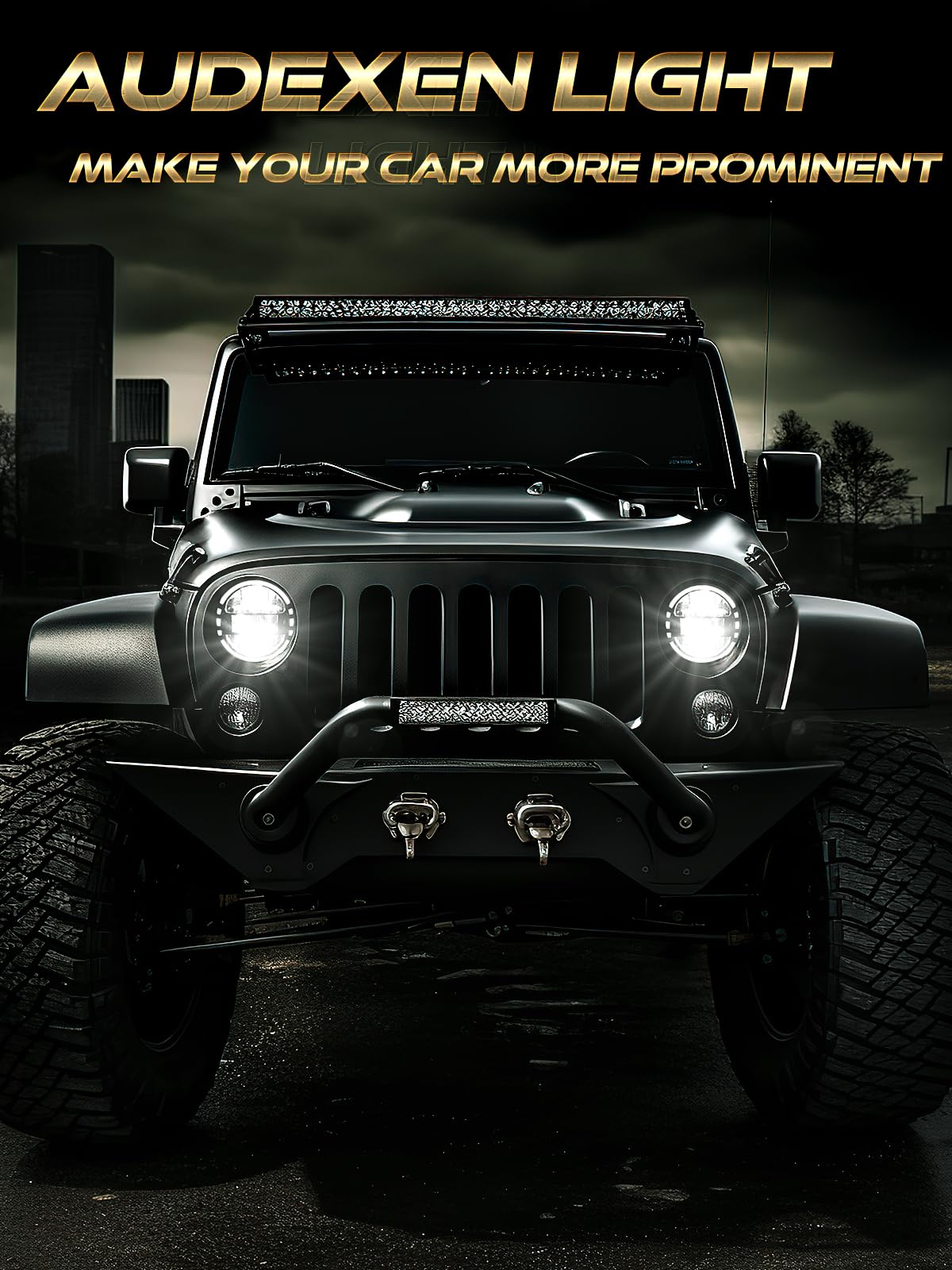 AUDEXEN 7 Inch LED Headlights for Jeep Wrangler JK JKU TJ LJ 1997–2018, 1200% Brighter Round Halo Headlamp, Hi/Lo Beam, Plug & Play Replacement for H6024, DOT Approved, Black